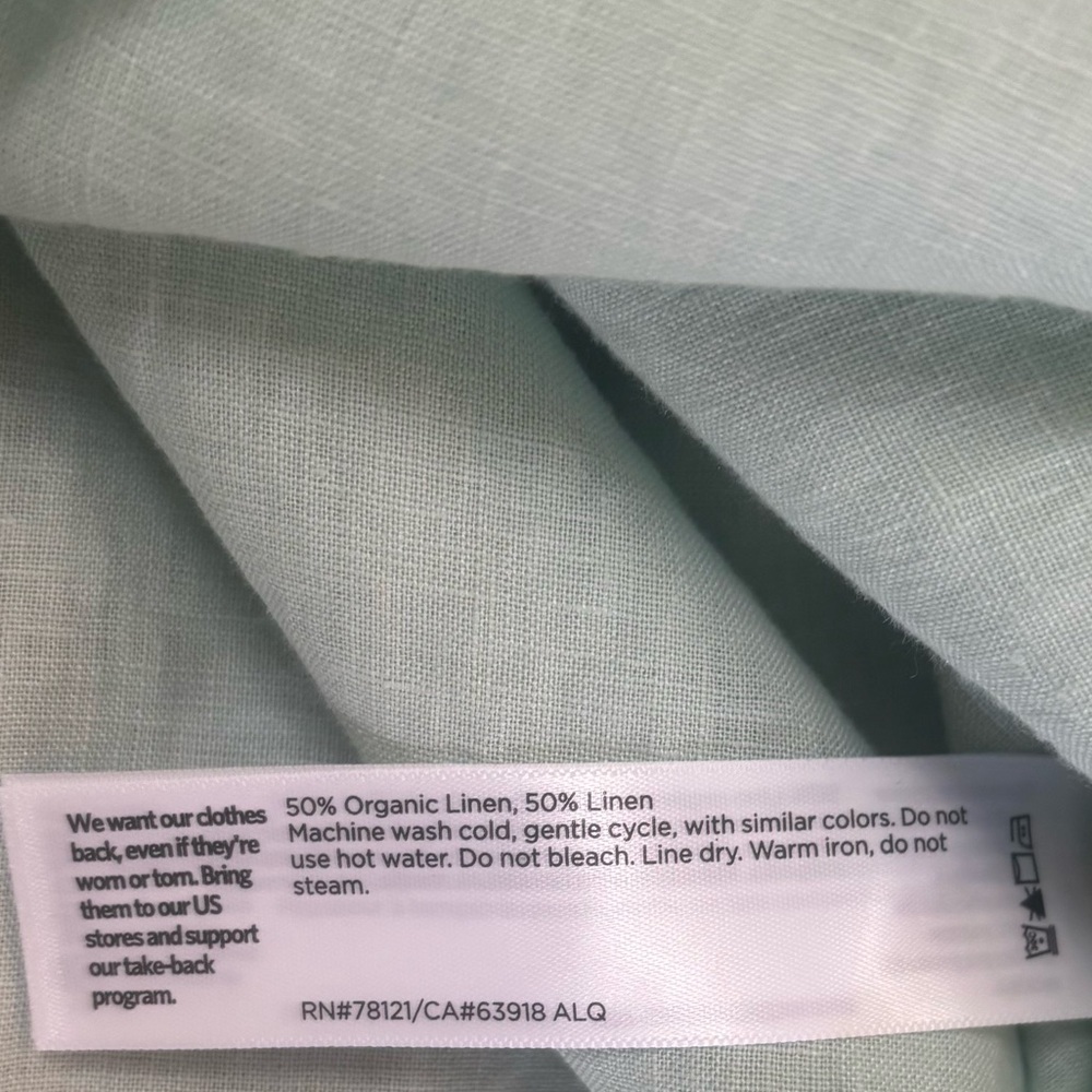 Eileen Fisher Handkerchief Organic Linen Classic Button Front Shirt Mint Green M - Picture 7 of 9